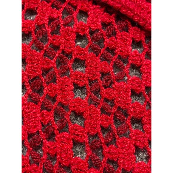 Just Be Shaw Wrap Womens One Size‎ Red Chevron Fringe Layering Knit Boho Hippie - Picture 7 of 12